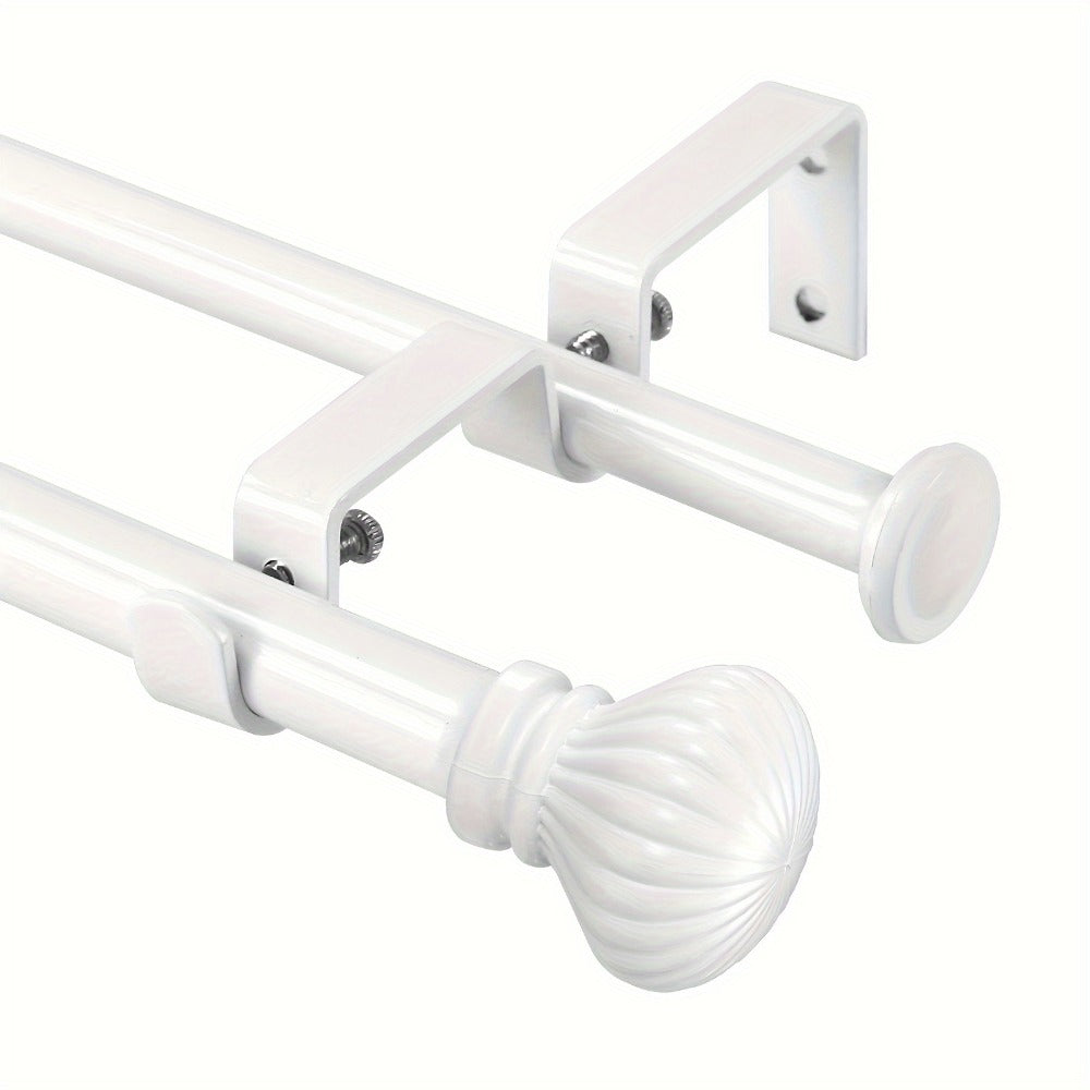 Double Curtain Rod Set with Fluted Ball Finials, Dual Brackets and 28–48 or 84–120 Inch Options