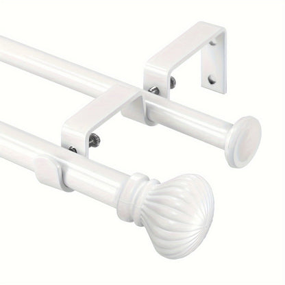 Double Curtain Rod Set with Fluted Ball Finials, Dual Brackets and 28–48 or 84–120 Inch Options