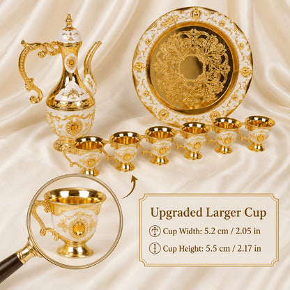 Vintage-Style Turkish Tea and Coffee Serving Set with Teapot, Six Cups and Tray in Three Colors