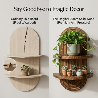 Two-Tier Bohemian Rainbow Arch Floating Wall Shelf in Log Color with Solid-Wood Display Platforms