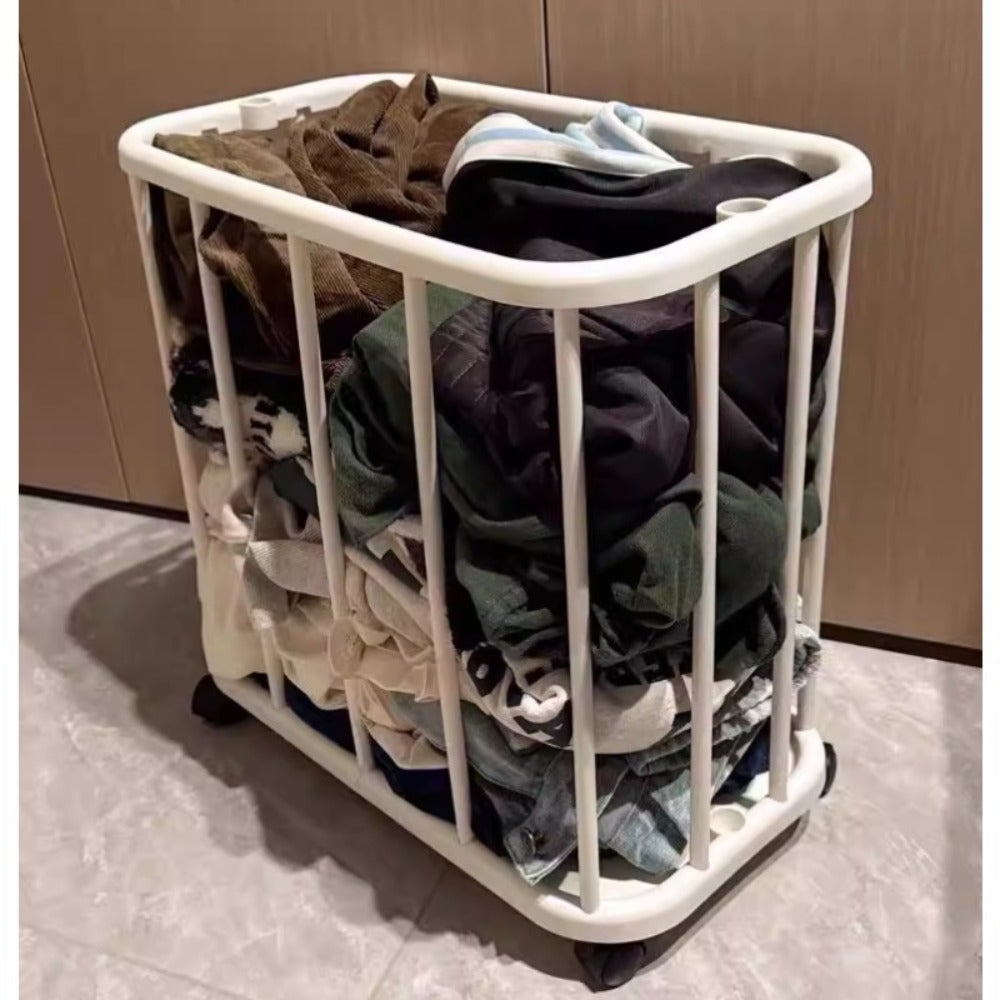 Slim Rolling Laundry Hamper in White with Tall Narrow Basket Design for Bathroom, Bedroom or Closet Storage