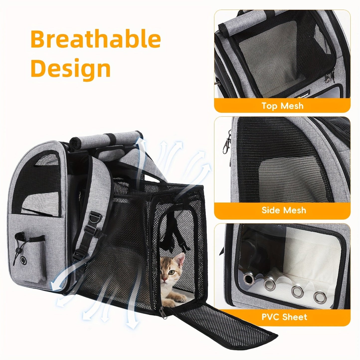 Expandable Pet Carrier Backpack | Airline Approved Foldable Cat Dog Travel Bag for Small Medium Pets, Breathable Mesh, Spacious Interior for Hiking Camping Travel, Easy Carry, Dark & Light Gray