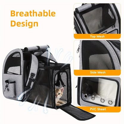 Expandable Pet Carrier Backpack | Airline Approved Foldable Cat Dog Travel Bag for Small Medium Pets, Breathable Mesh, Spacious Interior for Hiking Camping Travel, Easy Carry, Dark & Light Gray