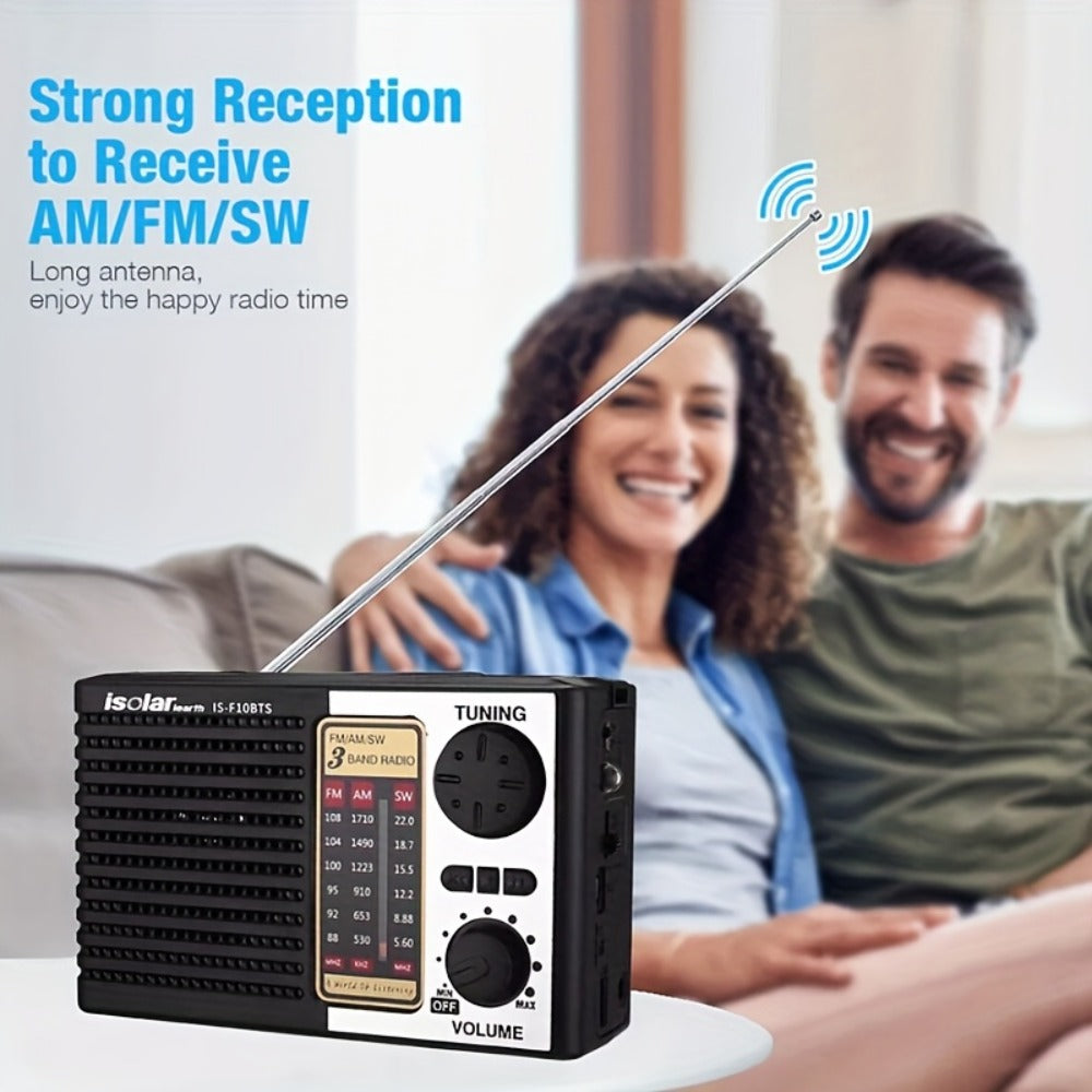 Solar Portable AM/FM/SW Radio with MP3 Playback, LED Display, USB Charging and One-Touch Recording