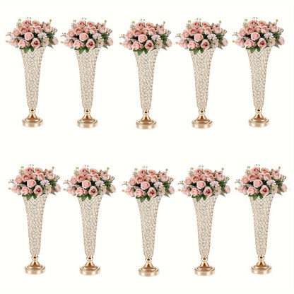 Crystal-Style Trumpet Decorative Vase Set in Gold or Silver and Two- or Ten-Piece Options for Home and Everyday Use