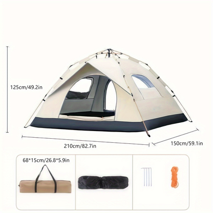 Camping Tent 4-Person Polyamide Pop-Up with Two Doors, Optional Windows and Small or Large Sizes