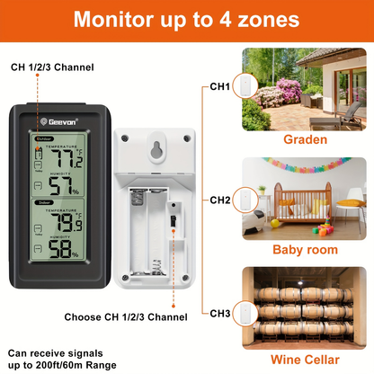 Wireless Thermometer | Digital LCD Indoor Outdoor 3 Sensor Baby Room