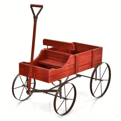 Garden Wagon Planter with Four Decorative Wheels, Pull Handle and Two-Section Bed in Five Colors