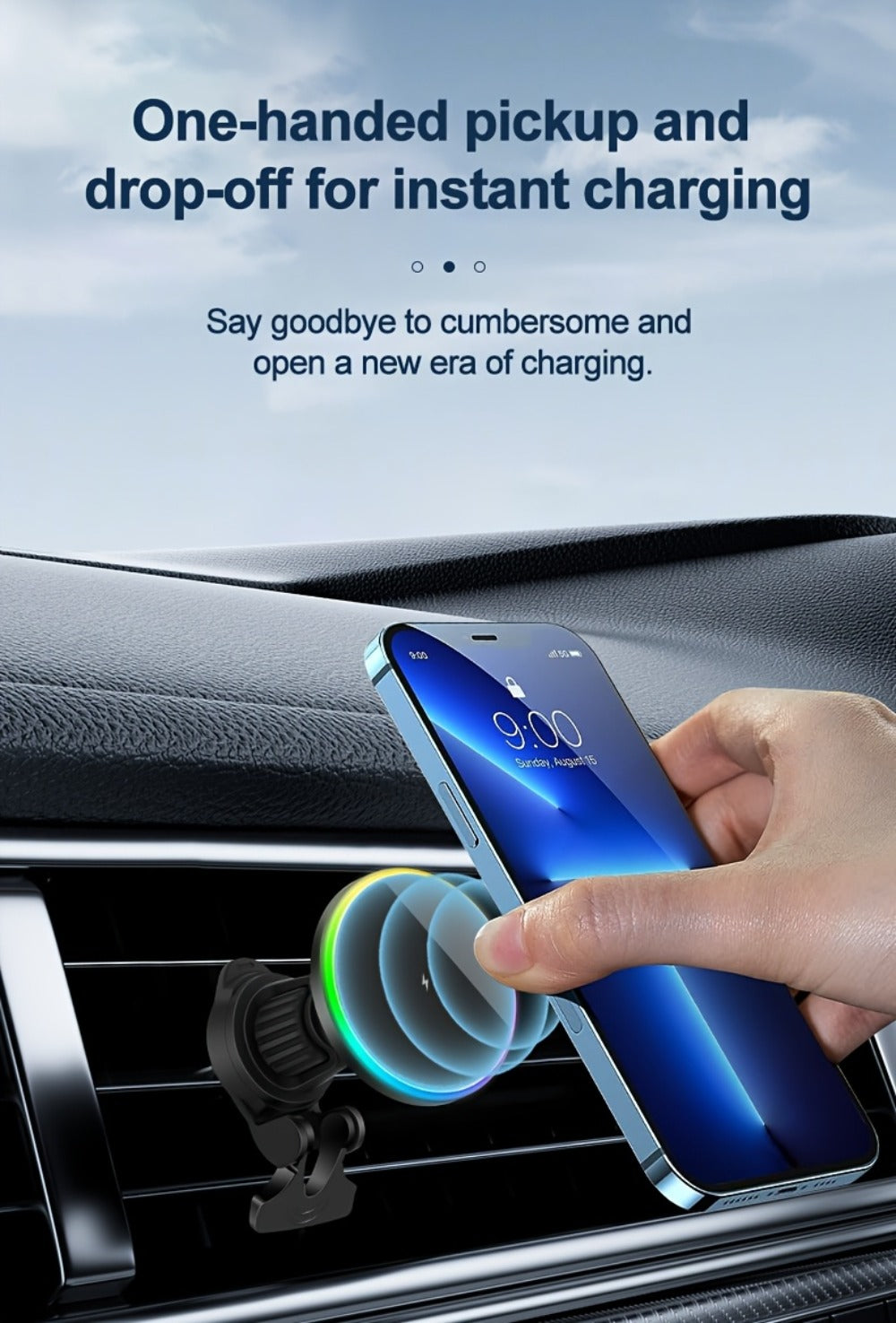 Wireless Car Charger with USB-C Adapter Included 15W Magnetic Vent Dashboard Phone Mount for iPhone 17 16 15 14 13 12 Pro Max, Samsung Galaxy S24 S23 S22, All Qi Android Phones – Black