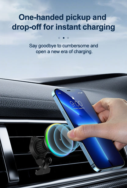 Wireless Car Charger with USB-C Adapter Included 15W Magnetic Vent Dashboard Phone Mount for iPhone 17 16 15 14 13 12 Pro Max, Samsung Galaxy S24 S23 S22, All Qi Android Phones – Black