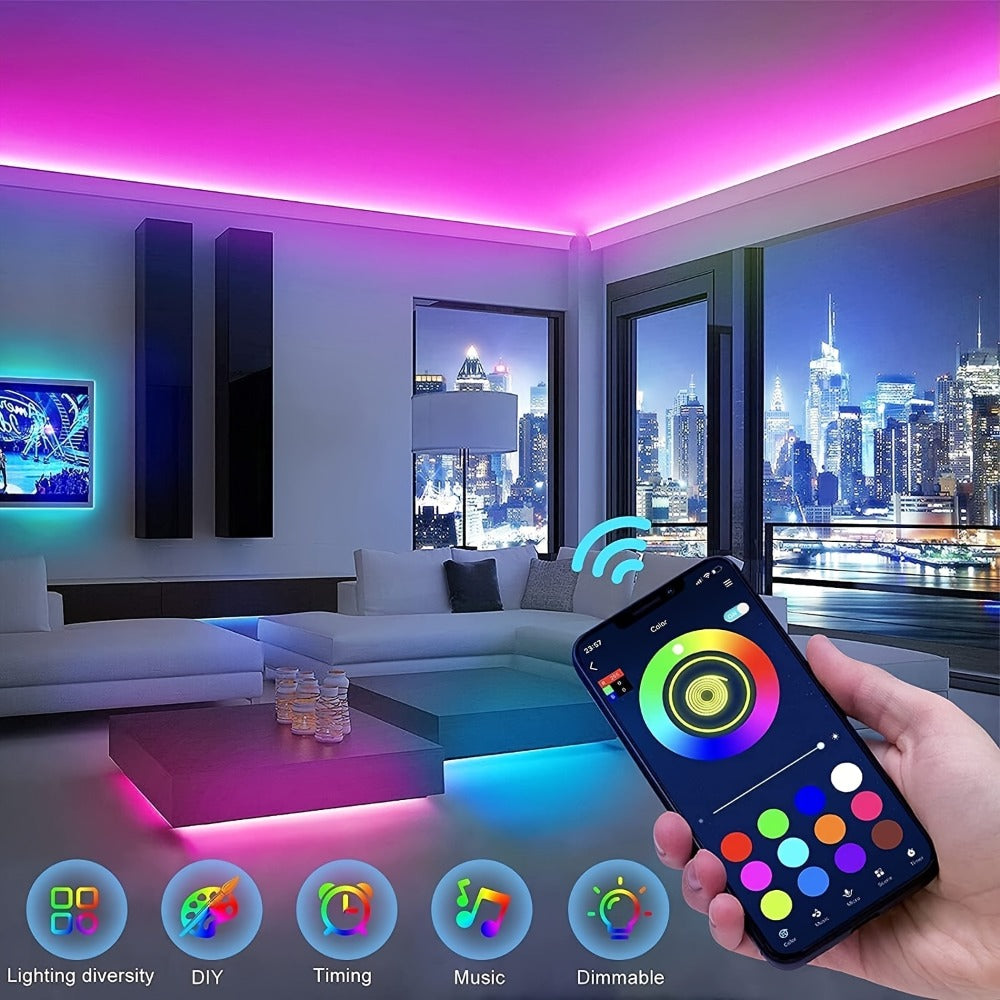 Color Changing LED Strip Lights App & Remote Control - Music Sync Smart RGB Lights 16 Million Colors for Home, Desk and Accent Lighting