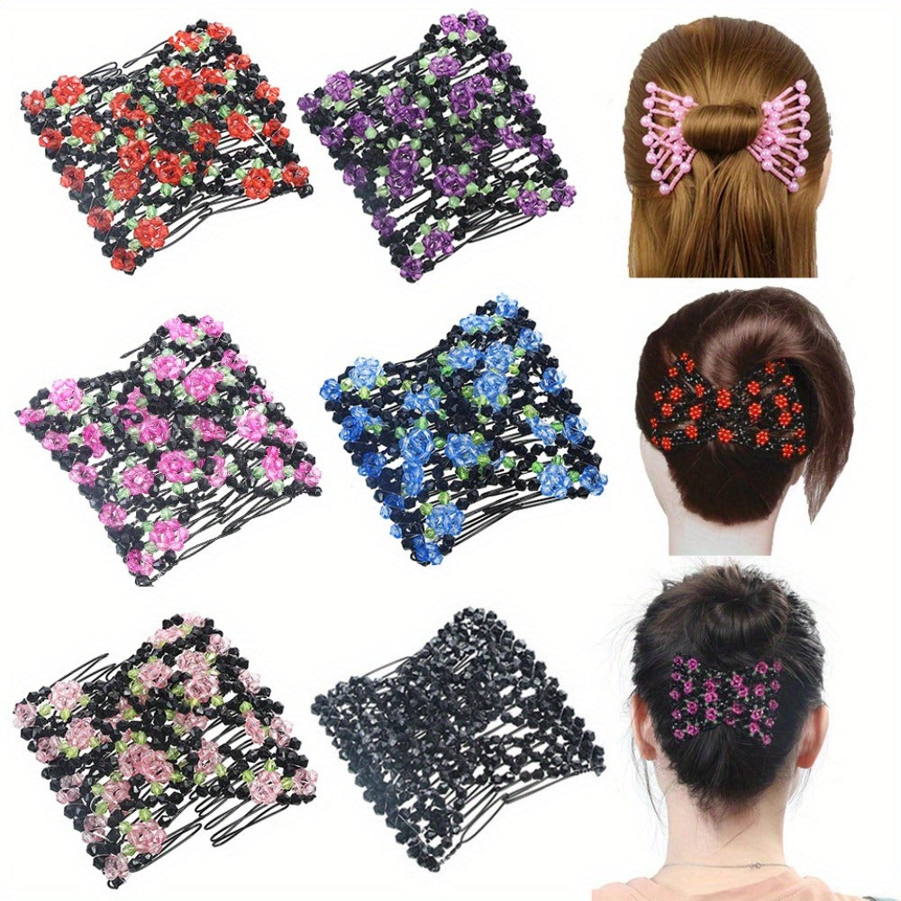 Hair Accessories Six-Piece Floral Comb and Hairpin Set with Beaded Details for Bridal Updos