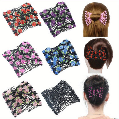 Hair Accessories Six-Piece Floral Comb and Hairpin Set with Beaded Details for Bridal Updos
