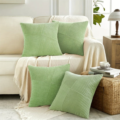Four-Piece Corduroy Pillow Cover Set, 18 x 18 Inches with Striped, Panel and Pinwheel Textures