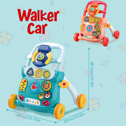 Musical Baby Walker Toy with Anti-Rollover Safety – Multi-Function Sit-to-Stand Activity Center for Early Walking Development, Interactive Learning Push Walker for Infants & Toddlers, Baby Gift