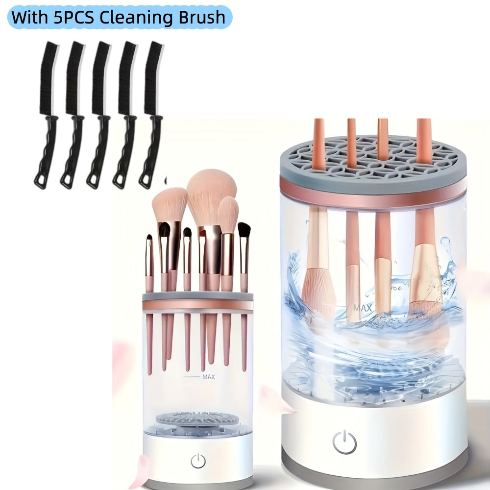 Electric Makeup Brush Cleaner and Dryer with USB Power, Automatic Spinner and Clear Dual-Section Holder