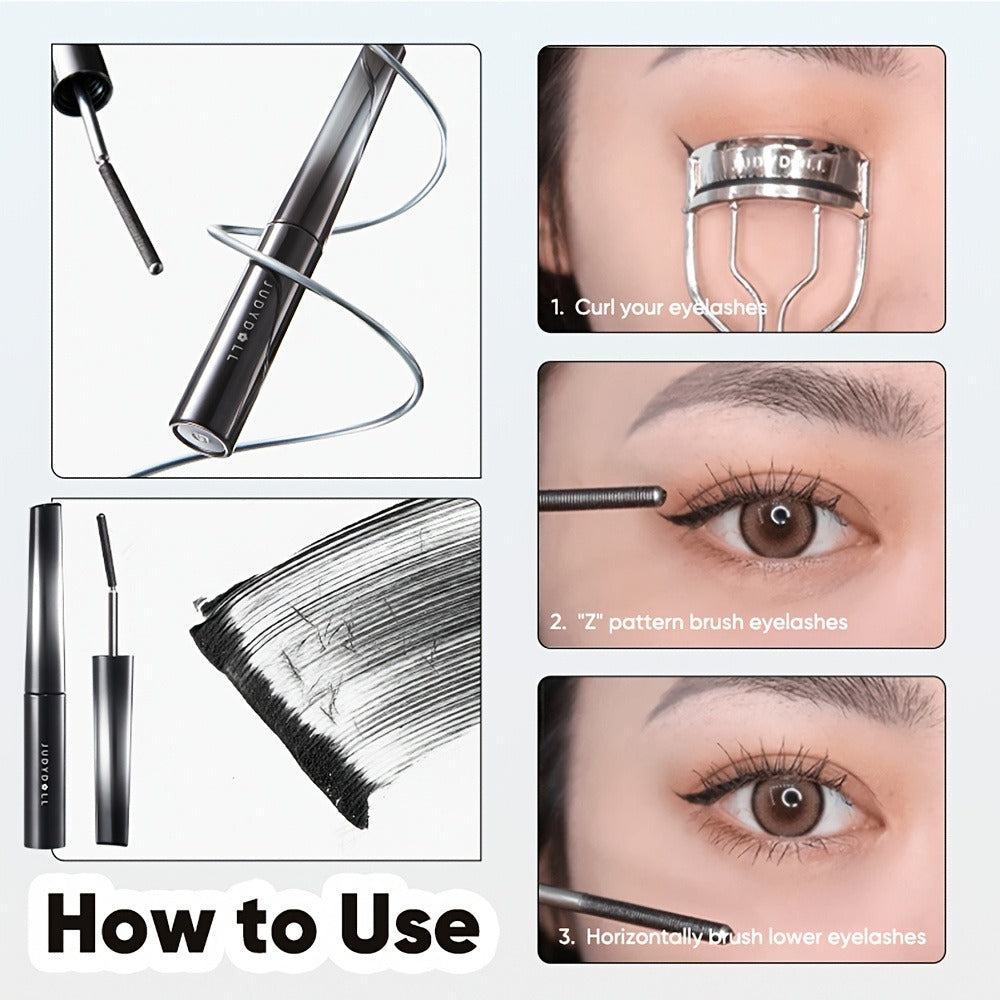 JUDYDOLL Mascara in Black or Brown with Curling or Precision Metal Applicator Designs and Slim Gray Tubes