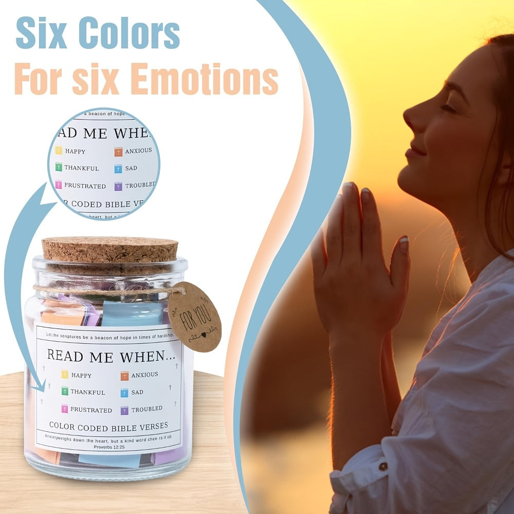 Bible Verse Jar Gift Set with Wooden Cross, Color-Coded Scripture Cards and Two Exact Configurations