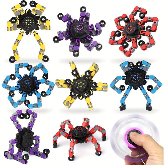 Fidget Spinners Robot Fingertip Toys 10 or 15 Pack – Stress Relief Mechanical Gyro Spinning Tops, Luminous & Standard, Party Favors for Kids Adults