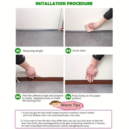 Two-Piece 37-Inch Silicone Under-Door Sweep Set with Self-Adhesive Backing in Brown or Black