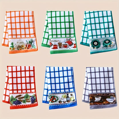 Six-Piece Printed Kitchen Towel Set, Approximately 60 x 40cm Each in Combination A or B Designs