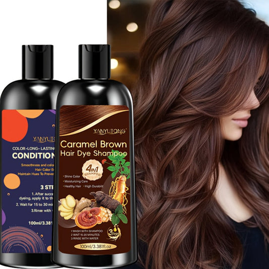 Gray Hair Coverage Shampoo and Conditioner Set — 4-in-1 Hair Dye with Ginger & Herbal Extracts, Long-Lasting Color for Women & Men, Gentle Moisturizing Formula, 3 Shades Available