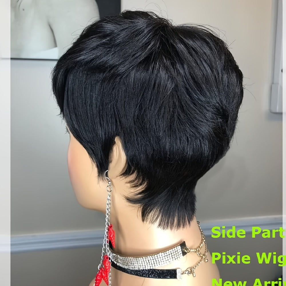 Short Pixie Cut Wig with Bangs Black Blonde Layered 4 Inch Rose Net Cap | Brown Blonde Mix Synthetic Wig for Black Women Daily Wear Office Party