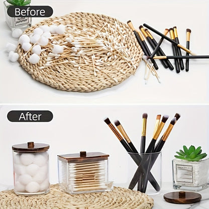 Glass Jars with Bamboo Lids 6 Piece Set – Sealed Dustproof Clear Glass Storage Containers for Bathroom Vanity, Cotton Swabs, Cosmetics, Spices & Kitchen – Airtight Eco-Friendly Organizer Gift Set