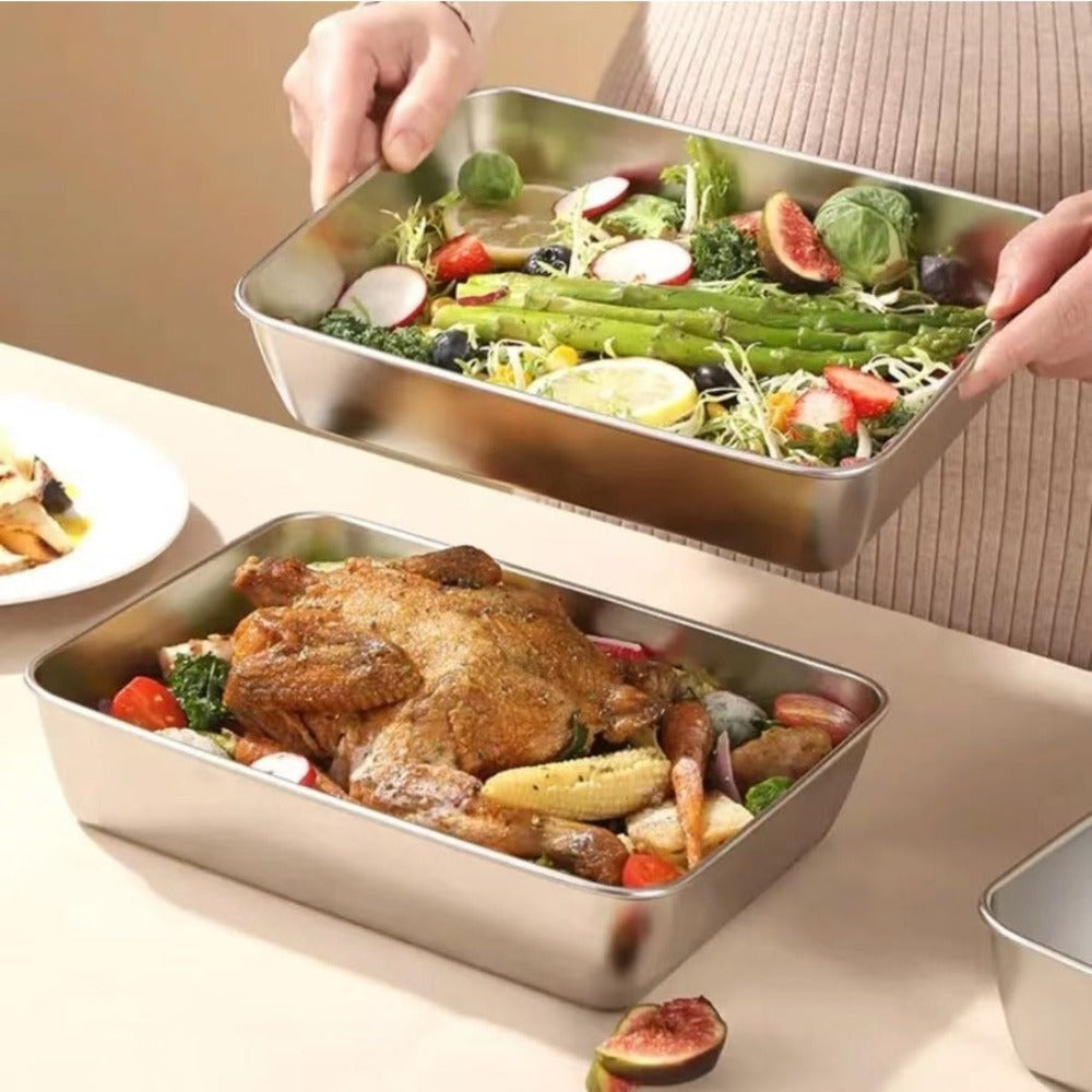 Food Storage Containers Six-Piece Stainless Steel Set with Transparent PP Lids for Refrigerator Storage