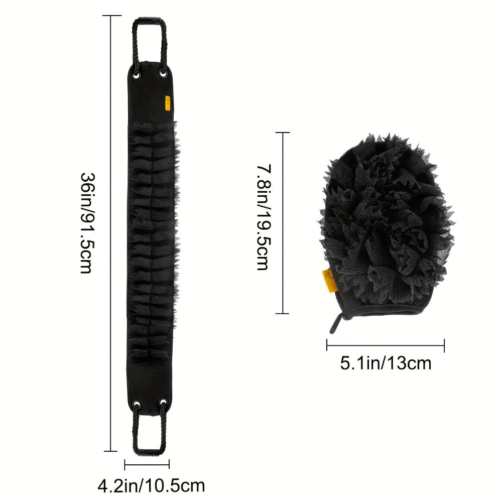 Exfoliating Back Scrubber Set with Bath Glove - 36" Dual-Sided Body Scrub Towel, Non-Slip Handles