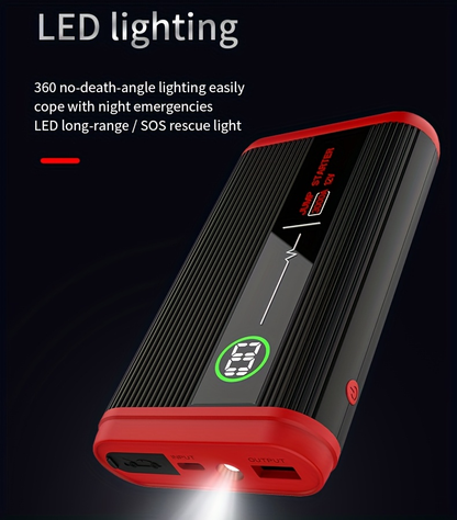 Lithium Jump Starter 3000A 8000mAh 12V Battery Pack USB-C Recharge Round LED Display for 6.0L Diesel 8.0L Gas Engines Compact Portable Emergency Booster