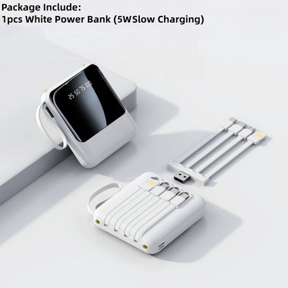 Power Bank 10000mAh with Built-In Cable Set, 5W/15W/22.5W Variants, Display and Lanyard for Travel