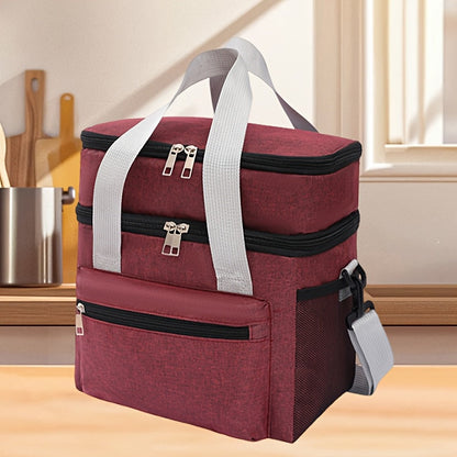 Lunch Bag with Shoulder Strap Double Pocket Portable Cooler Tote for Men Women Work School Picnic Beach in Black Grey Burgundy Blue