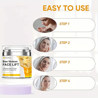 Face Cream Bee Venom 55ml Formula with 1% Collagen for Morning and Evening Face Care in a White and Yellow Jar