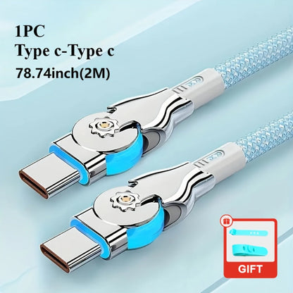 Double-Elbow USB-C to USB-C Cable with Rotating Right-Angle Connectors, Blue LED Accents and 2 m Length