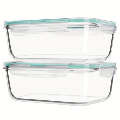 Glass Food Storage Containers with Lids 2 Pack – 63oz Large Airtight Snap Lock Meal Prep Containers, Leak Proof Glass Dish with Lid for Oven, Microwave & Refrigerator, Food Transport Tubs