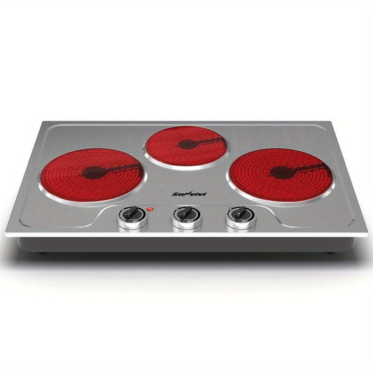 Portable Electric Cooktop Triple Burner 1800W, Royalcraft Countertop Electric Stove with Knob Control