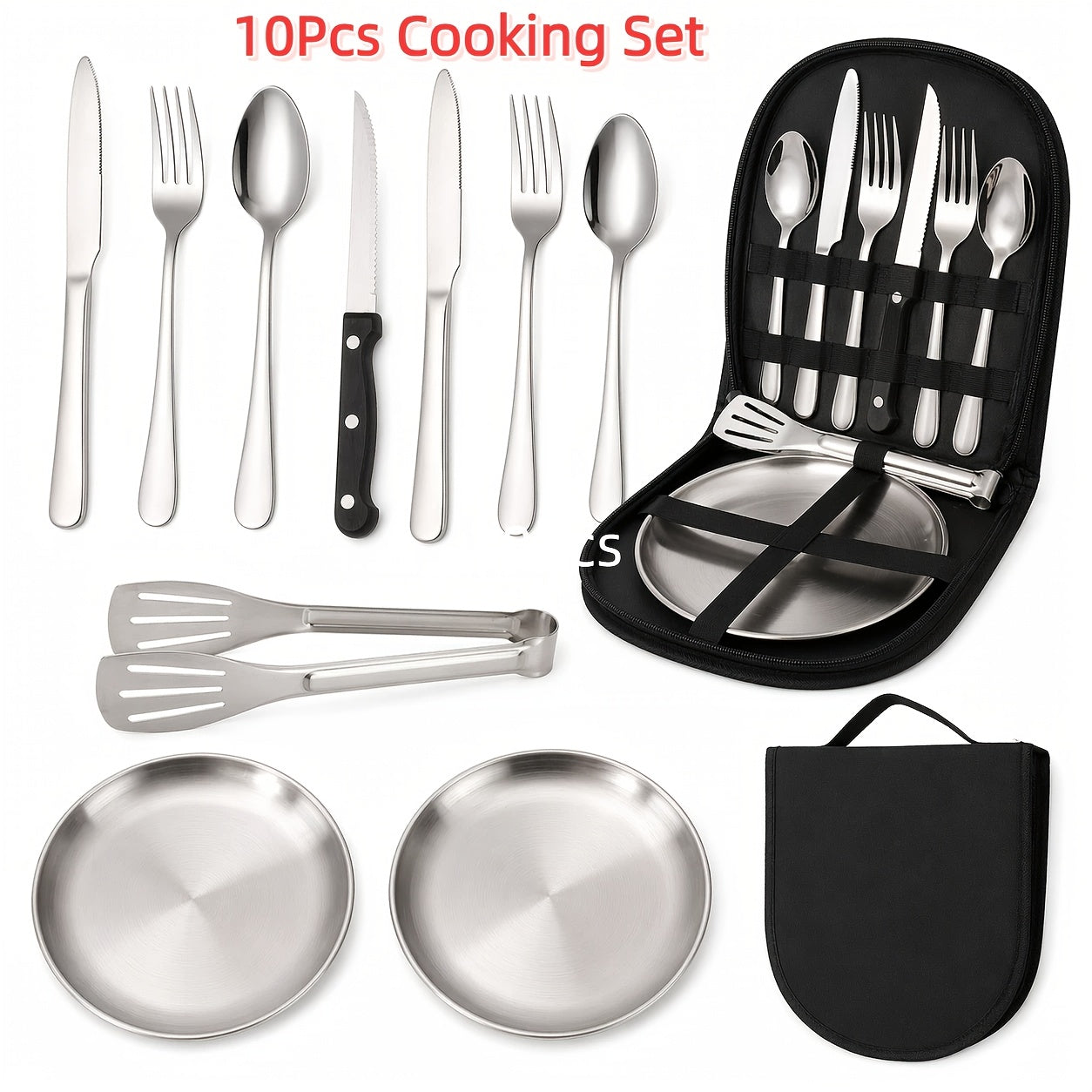 Camping Cookware Set Stainless Steel – 10 & 27 Piece Outdoor Cooking Utensil Kit with Organizer Bag for Camping, BBQ, Picnic, RV, Travel & Backpacking