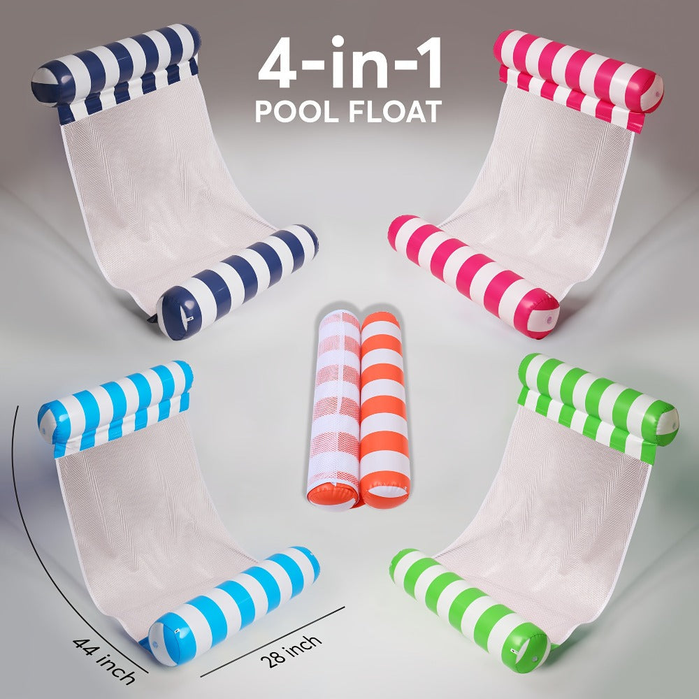 Striped Inflatable Pool Float Hammock Set with Mesh Center and Three-, Eight- or Five-Color Pack Options