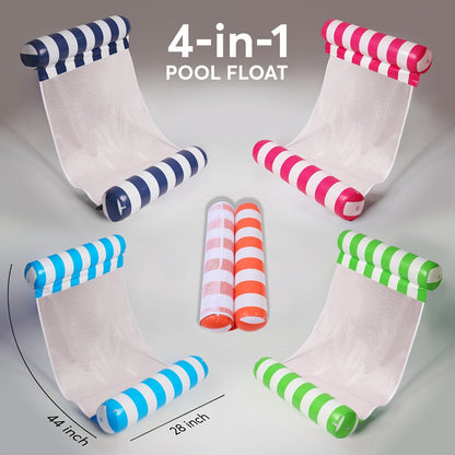 Striped Inflatable Pool Float Hammock Set with Mesh Center and Three-, Eight- or Five-Color Pack Options