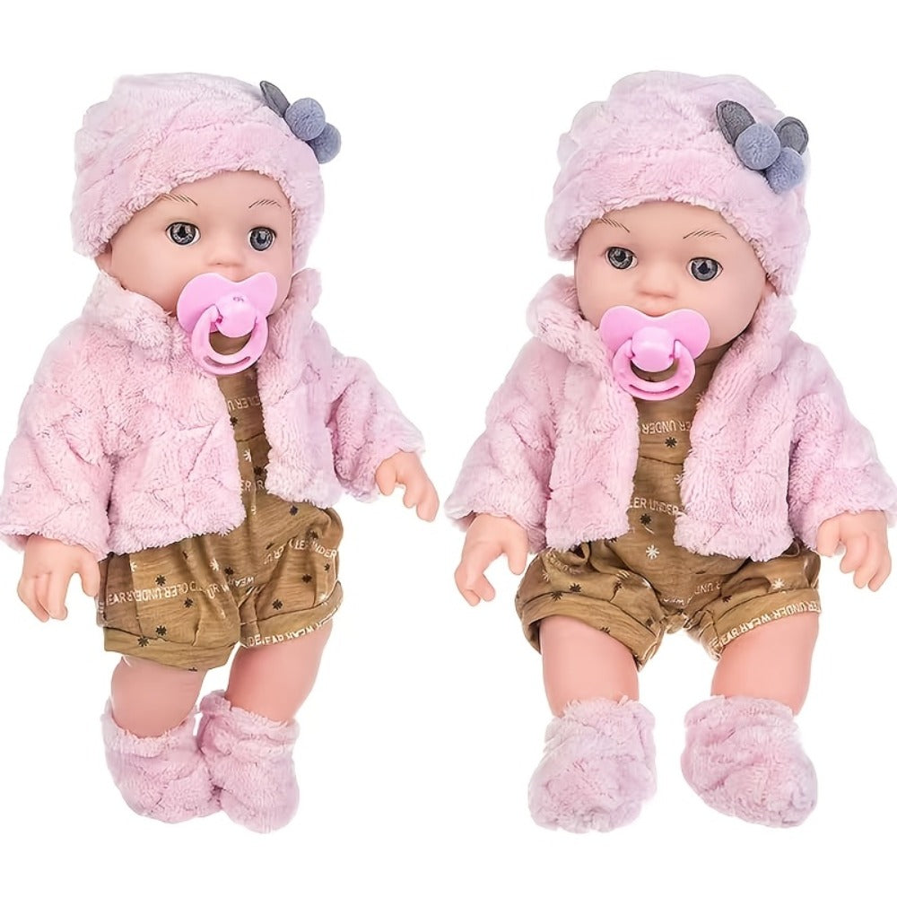 Reborn Doll, 12-Inch Mini Figure with Pink Hat, Socks, Clothing and Optional Pacifier Sets