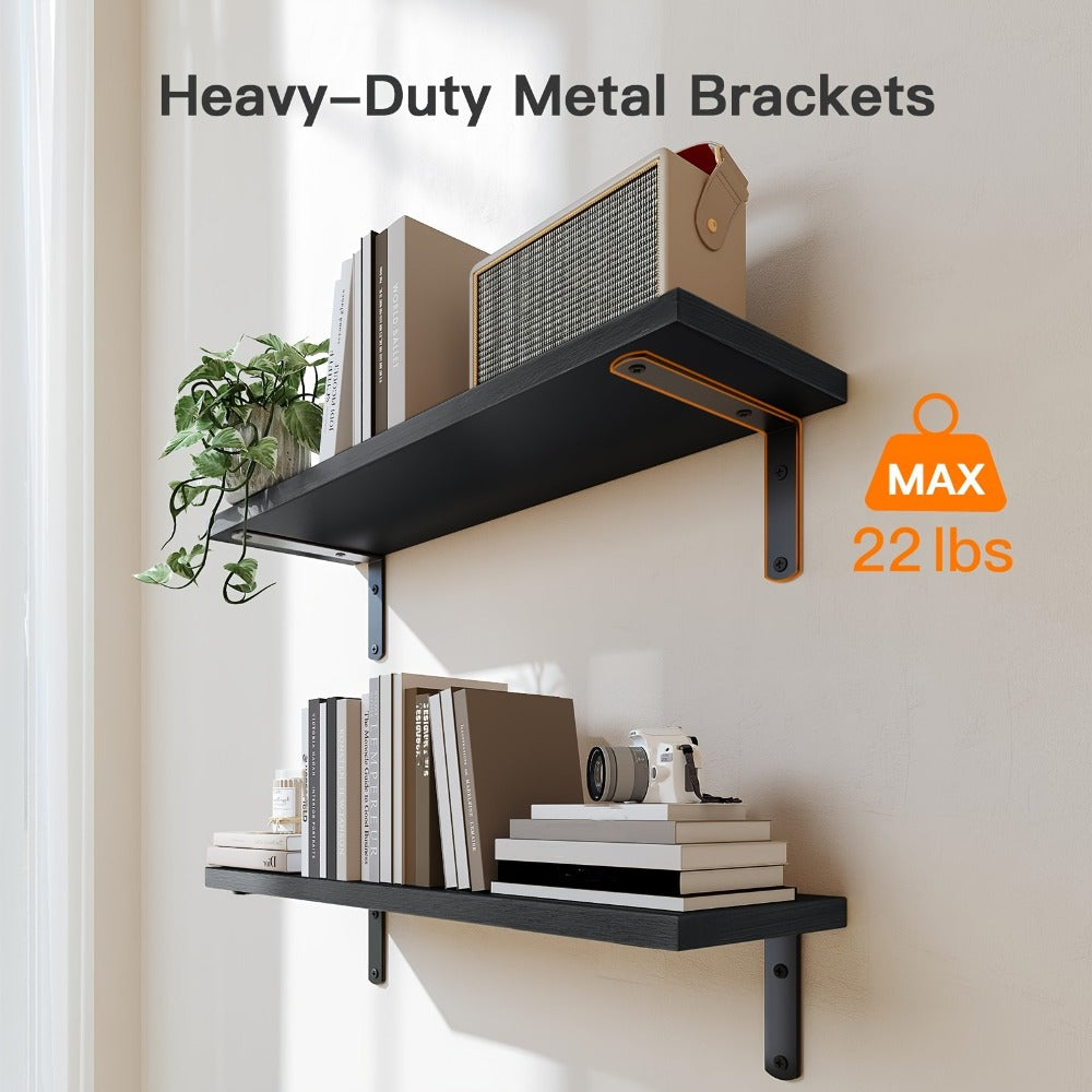 Floating Shelves Over Toilet 3-Piece Set | Farmhouse Bathroom Wall Mounted Storage Shelf for Toilet Paper, Towels & Decor – Black, Brown, Burlywood