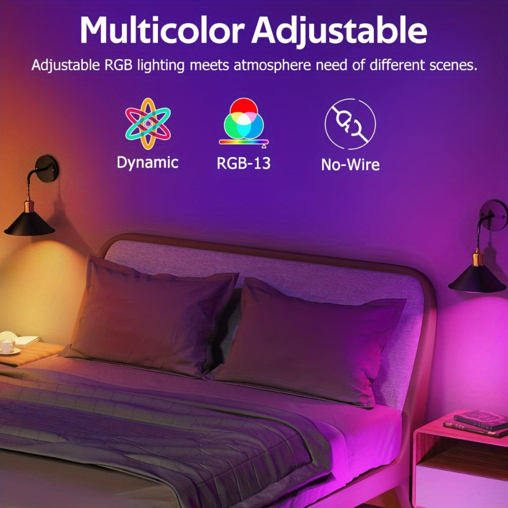 Battery-Operated Two-Light Wall Sconce Set with 13 RGB Scenes, Remote, Timer and Black or White Finish