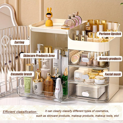 Three-Drawer Makeup Organizer with Mirror in Transparent Black or Cream White Large Checkout Options