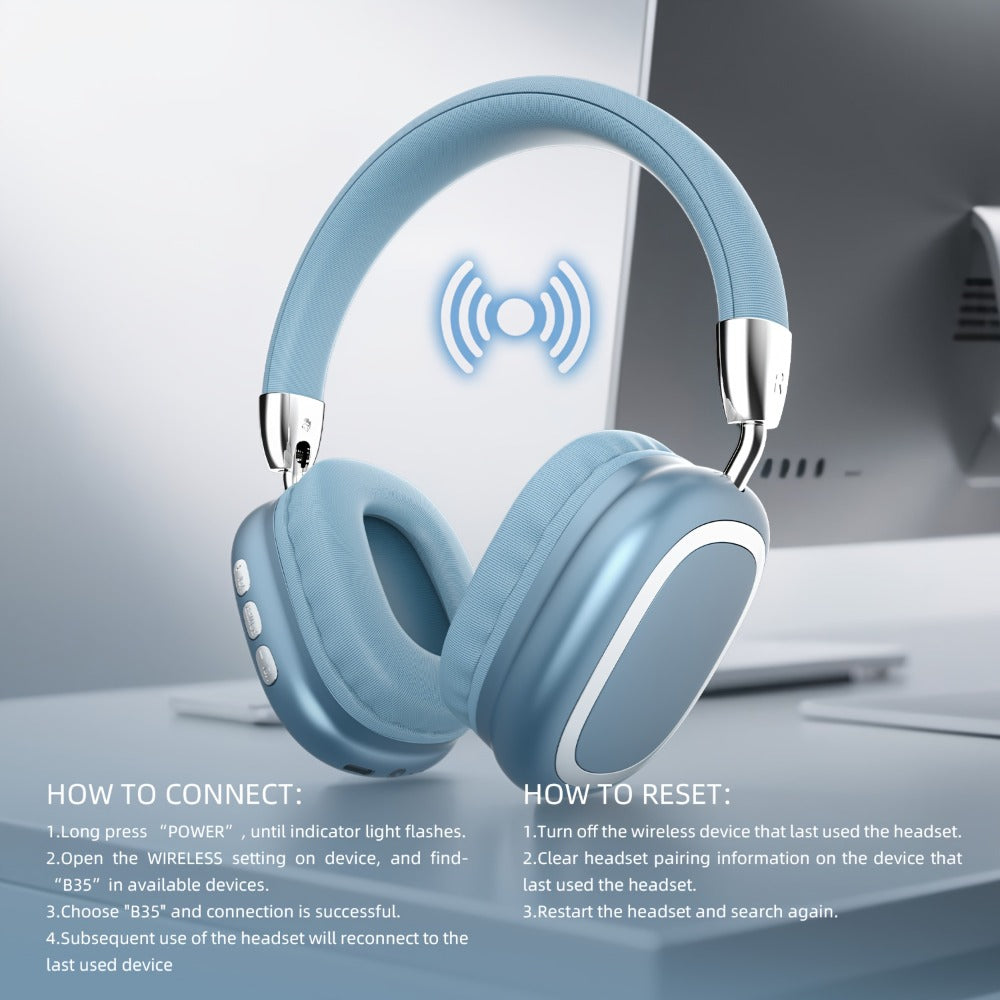B35 Over-Ear Headphones with Bluetooth 5.3, 40mm Drivers, 90-Degree Rotating Earcups and Five Color or Storage Sets