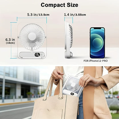 Folding Desk Fan with 3000mAh Battery, Five Settings, Numeric Display and White, Yellow or Green Finish