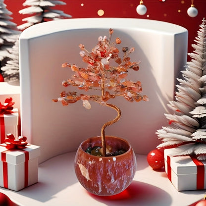 Natural Crystal Gemstone Tree with Ceramic Base 7 Inch Handmade Healing Stone Bonsai Tree Desktop Ornament for Home Office Decor Birthday Valentine Christmas Gift 13 Colors 180mm