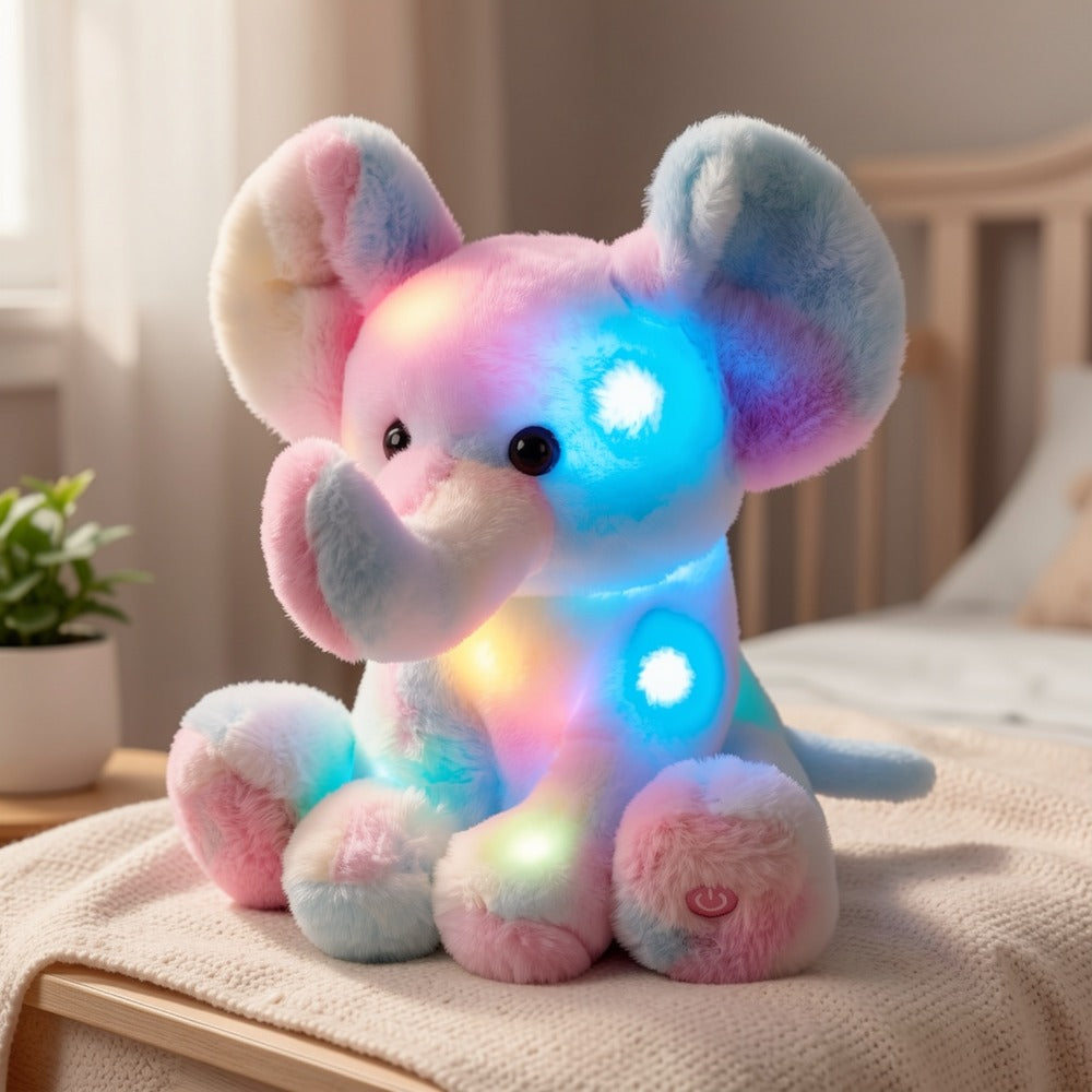 Plush Toy – Rainbow Elephant 12-Inch Light-Up Design with Optional Music for Colorful Room Display