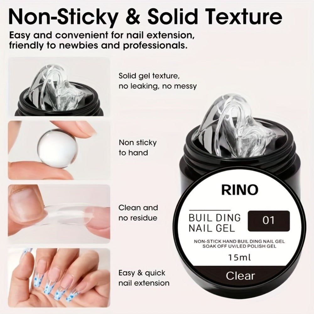 RINO 3D Nail Sculpture Kit 5pcs – Solid Builder Gel with Rhinestone Gel Molding Gel Flower Molds & Sculpting Brush, Clear Nude Hard Gel Extension for 3D Floral Nail Art, Home & Salon Women Beginners