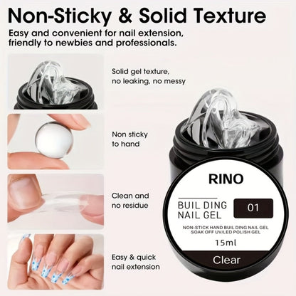 RINO 3D Nail Sculpture Kit 5pcs – Solid Builder Gel with Rhinestone Gel Molding Gel Flower Molds & Sculpting Brush, Clear Nude Hard Gel Extension for 3D Floral Nail Art, Home & Salon Women Beginners
